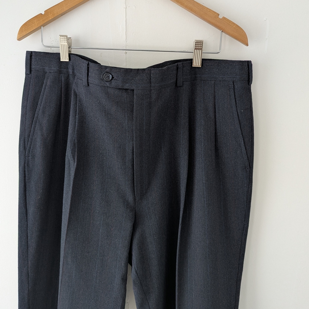 Vintage Burberry’s Pinstripe Wool Trousers Pant - Size 38 - Dark Slate Blue